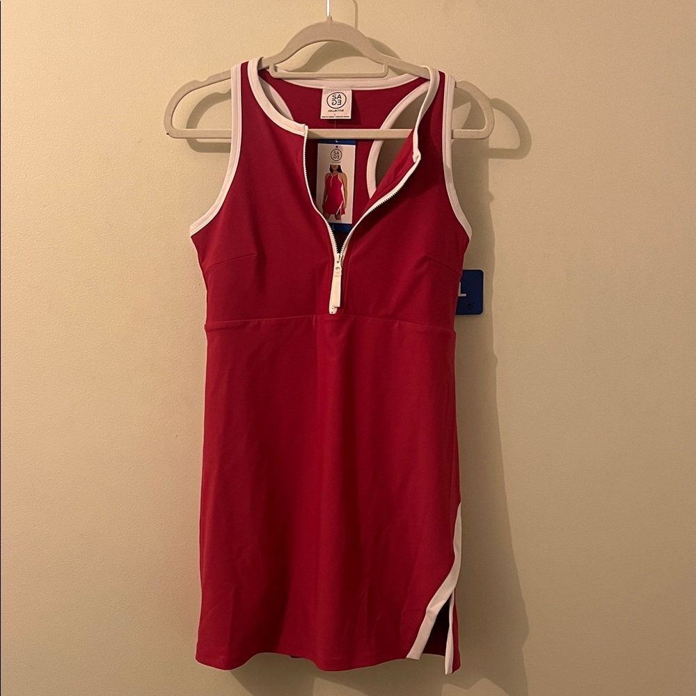 Sage Raspberry Pink Athletic Dress with White Trim